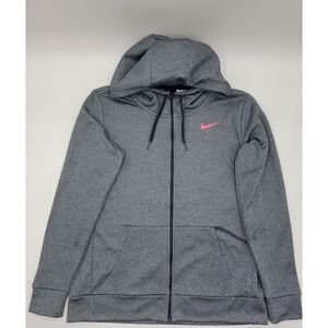 Nike Dri-Fit Women's Gray‎ Pink Logo Hoodie Swoosh Sweatshirt Size Small #C479